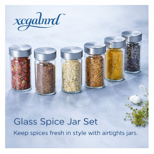 xcqalnrd™ Glass Spice Jar Set, Spice jar set, glass spice containers, kitchen storage jars